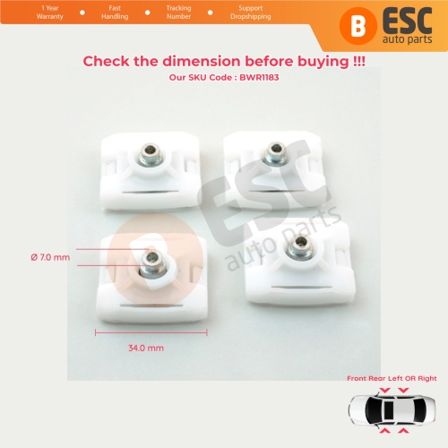 4 Pieces Window Regulator Sliding Pivot Guide Jaw Set for Mercedes E Class W124 S W126 W140 W201 190 C W202 W203 1267200042