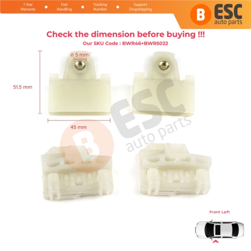 4 Pieces Window Regulator Guide Slider Sash Clips Front Left for Pontiac Grand Am Sunfire 1995-2005 Oldsmobile Alero Cutlass MK6 Chevrolet Cavalier Malibu GM1350126