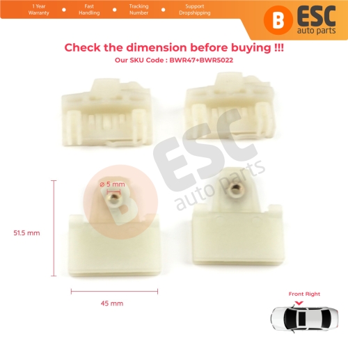 4 Pieces Window Regulator Guide Slider Sash Clips Front Right for Pontiac Grand Am Sunfire 1995-2005 Oldsmobile Alero Cutlass MK6 Chevrolet Cavalier Malibu GM1351126