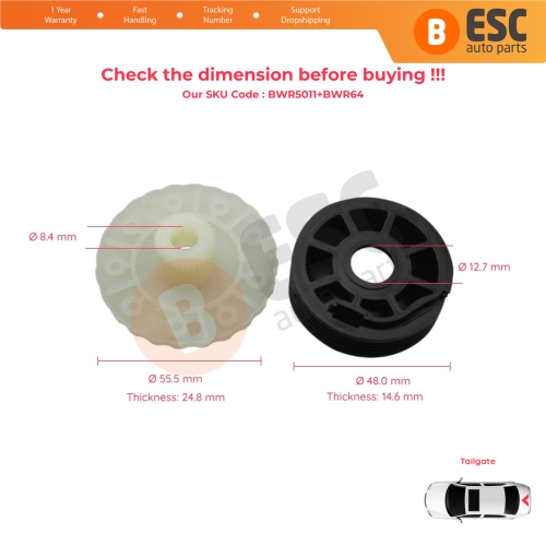 Tailgate Hatch Window Regulator Pulley Inner Gear Set for Land Rover Freelander MK1 L314 LN 1997-2006 3/5 Door CVH101150