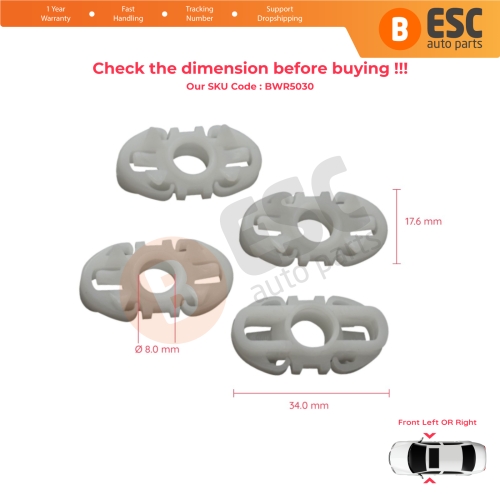 4 Pieces Window Regulator Sliding Pivot Guide Jaw Set for Ford Transit MK5 6 7 EY FY TT9 1994-2014