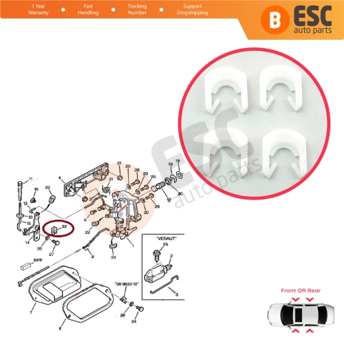 Door Lock Clips Fixer Bracket for Peugeot 106 306 405 406 Citroen AX Saxo ZX XM 915953