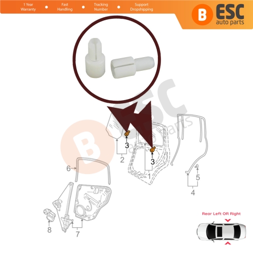 2 Sets Rear Movable Glass Pin Peg Dowel Spacer Retaining Clips 6N0839511 22687062 for VW Skoda Seat Audi Ford Lincoln Jaguar