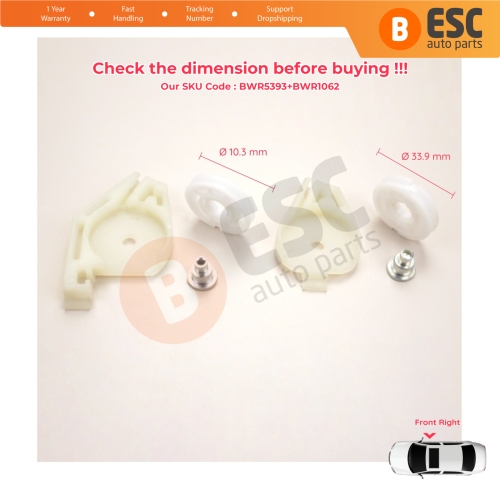 Front Right Window Regulator Repair Corner Cable Roller Pulley Clips Pin Set 1+2 for Fiat Doblo MK1 MPV Van 119 223 2001-2010 51718403