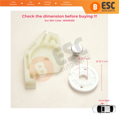 Front Right Window Regulator Repair Corner Cable Roller Pulley Clips Pin Set 2 for Fiat Doblo MK1 MPV Van 119 223 2001-2010 51718403