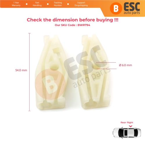 Rear Right Quarter Window Regulator Repair Clips for Renault Megane MK1 VW New Beetle 1Y7 Peugeot 206 2D 2-Door CC Coupe Cabrio