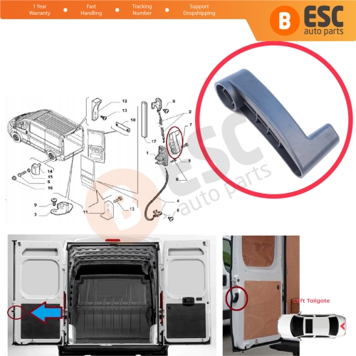 Rear Left Trunk Tailgate Door Inner Opener Handle For Ram Promaster 2014- Opel Movano 2021– Iveco Daily 2006- Toyota Proace Max 53282489 1ZP90JXWAB
